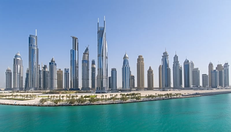 Dubai city skyline with iconic landmarks